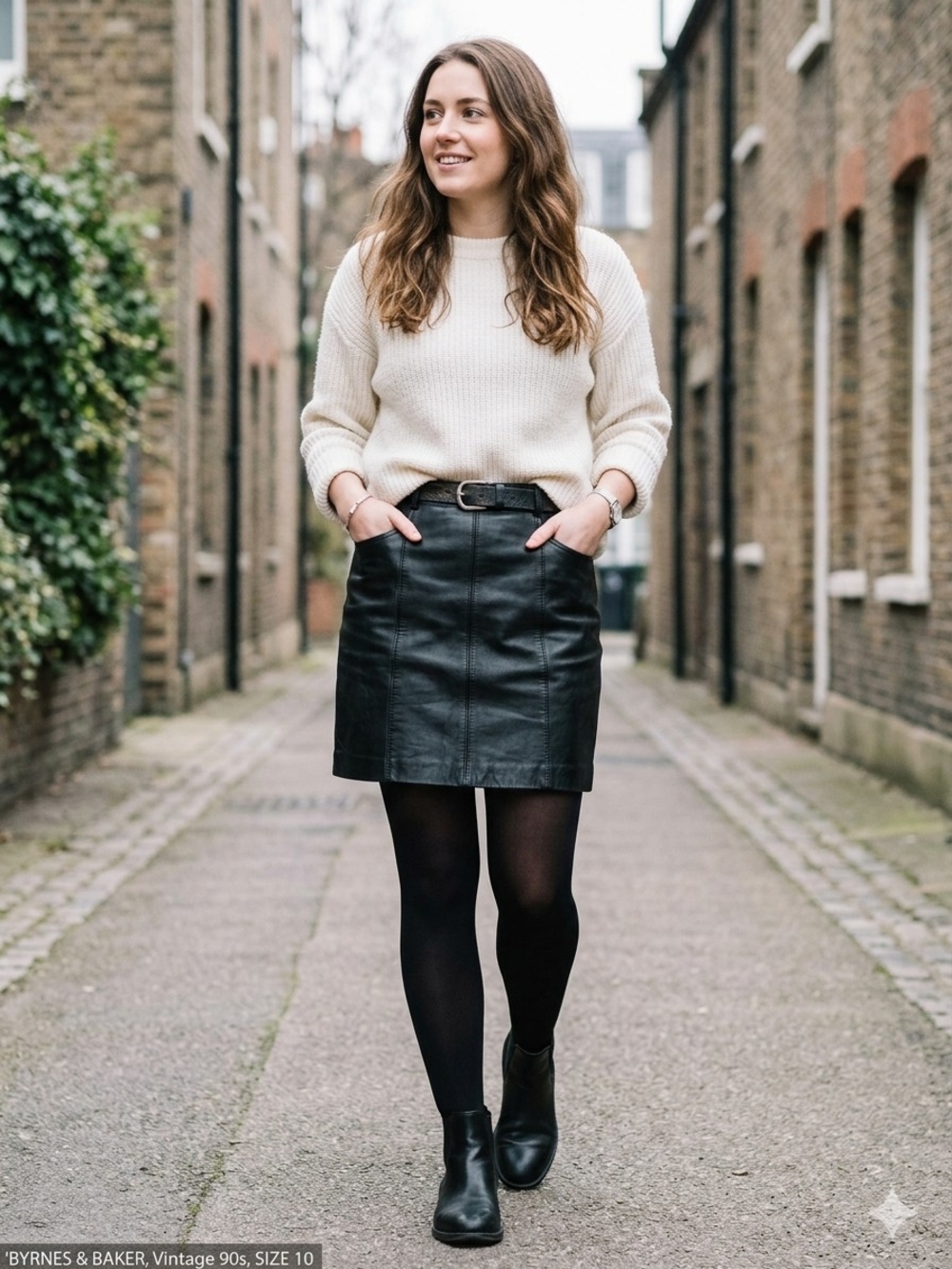 Vintage 90s Byrnes & Baker Black Leather Mini Skirt - Size 10 (Fits Like Small)